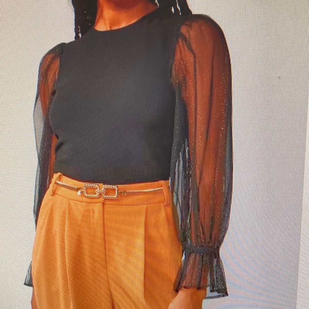 New York & Company Black Tulle Long Sleeve Top.  XXL.